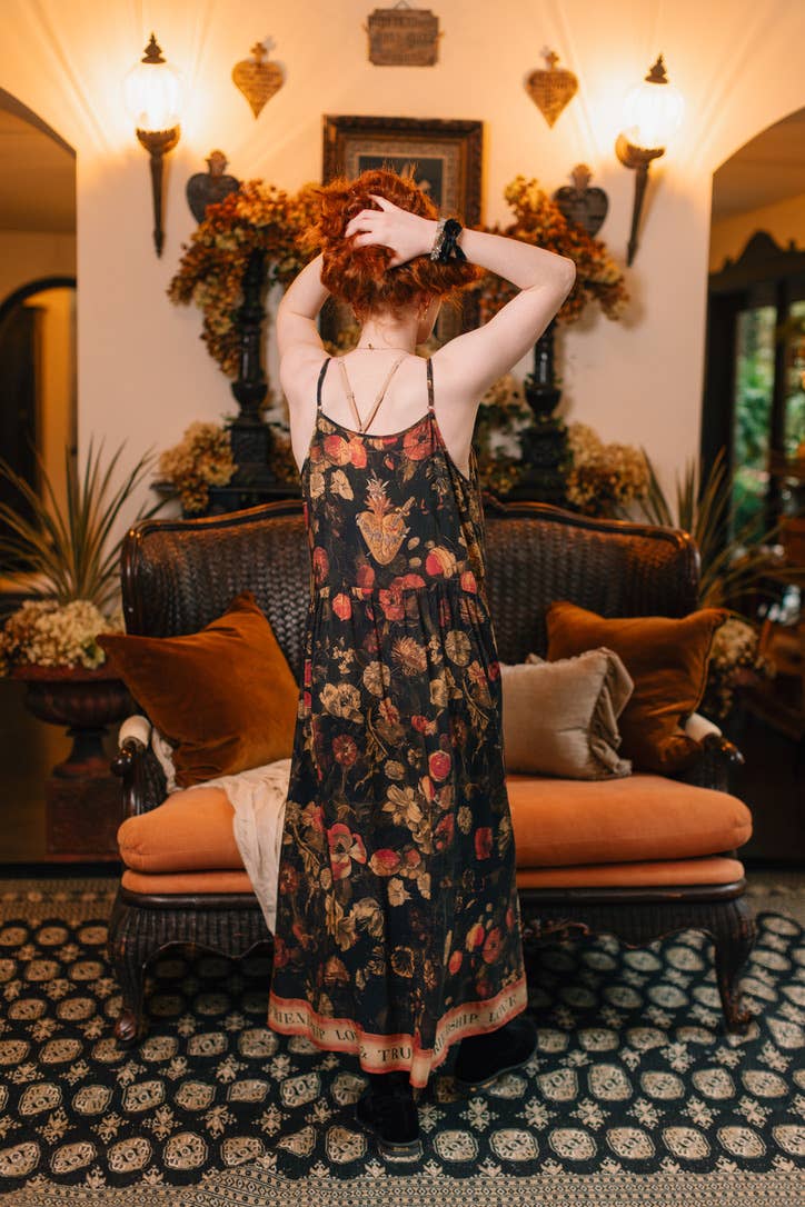 Heart of Gold Bohéme Long Maxi Slip Dress w/ Sacred Heart