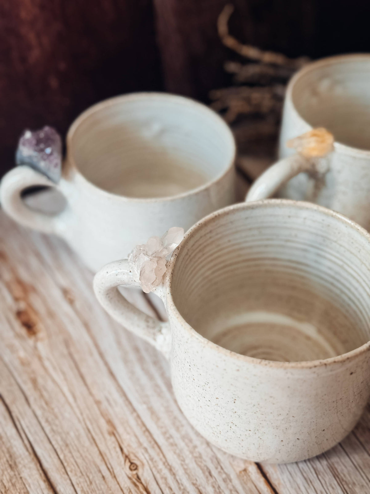 Handmade Ceramic Mug with Crystal Detail- with handle 