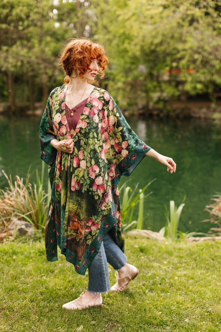 The Daydreamer Goddess Duster Kimono w/ Florals & Rabbits