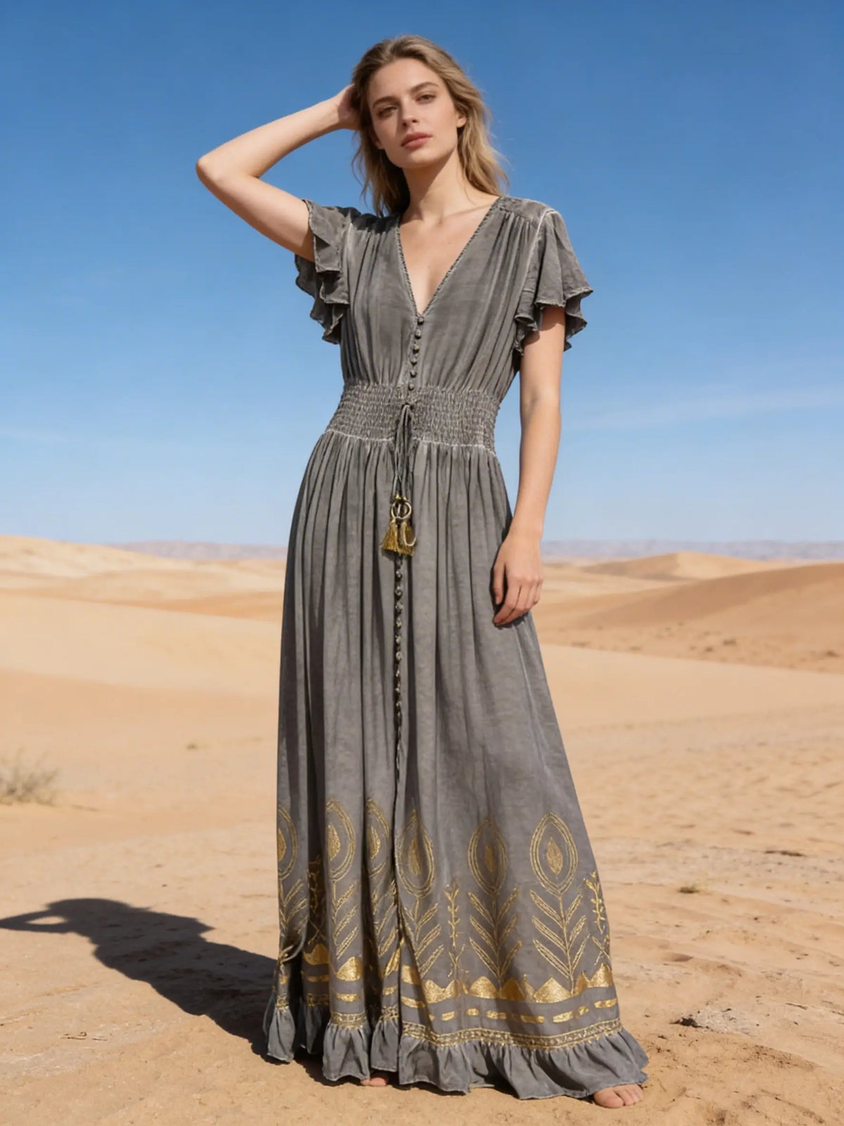 Last Queen Bohemian Gilded Maxi Dress