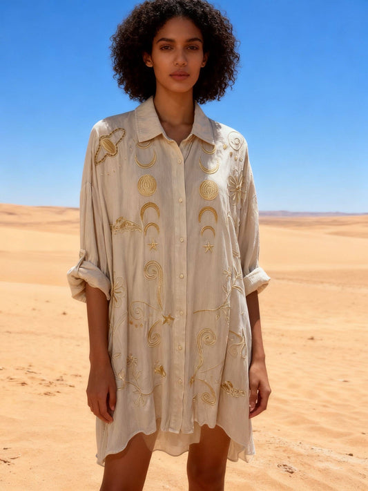 Last Queen Celestial Embroidered Shirt Dress