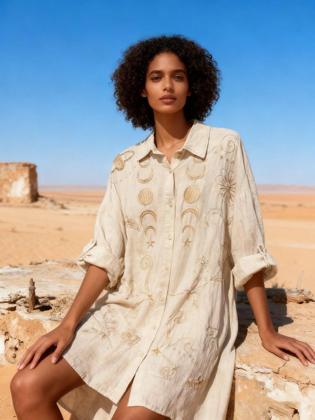 Last Queen Celestial Embroidered Shirt Dress