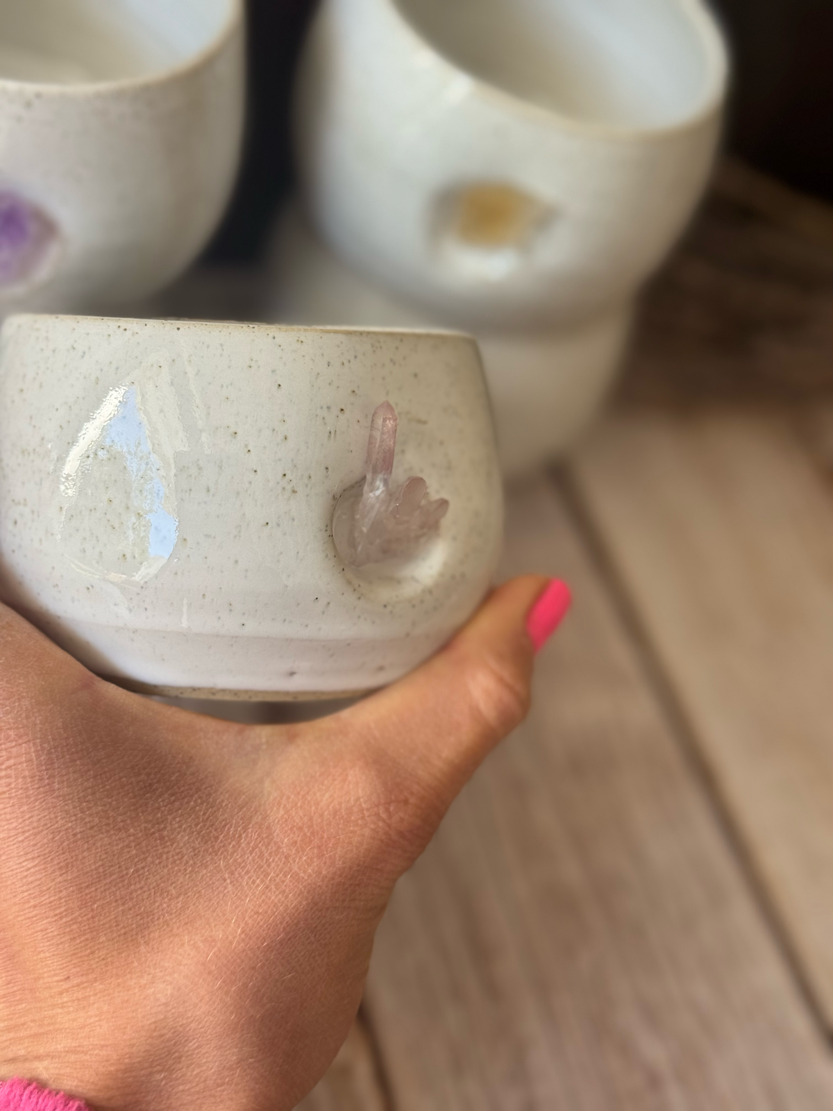 Handmade Ceramic hug Mug with Crystal Detail