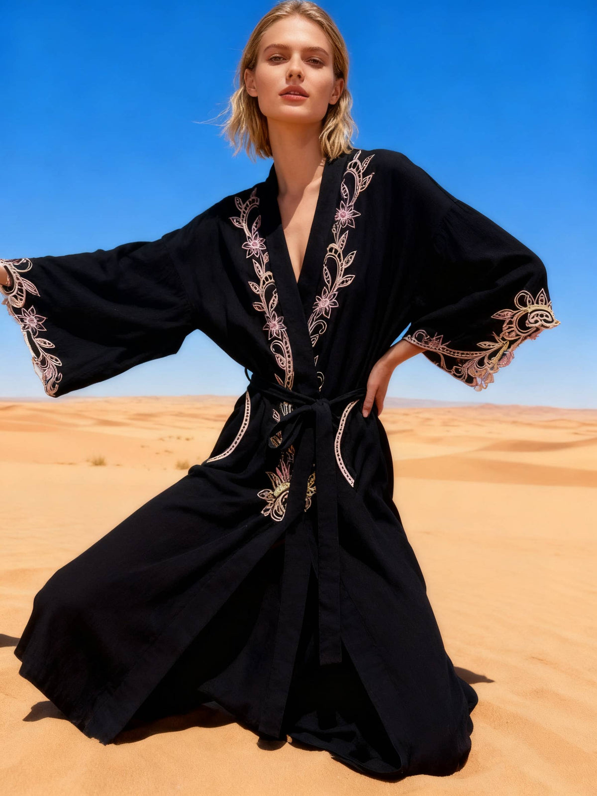 Last Queen Celestial Embroidered Kimono Flowing Dress