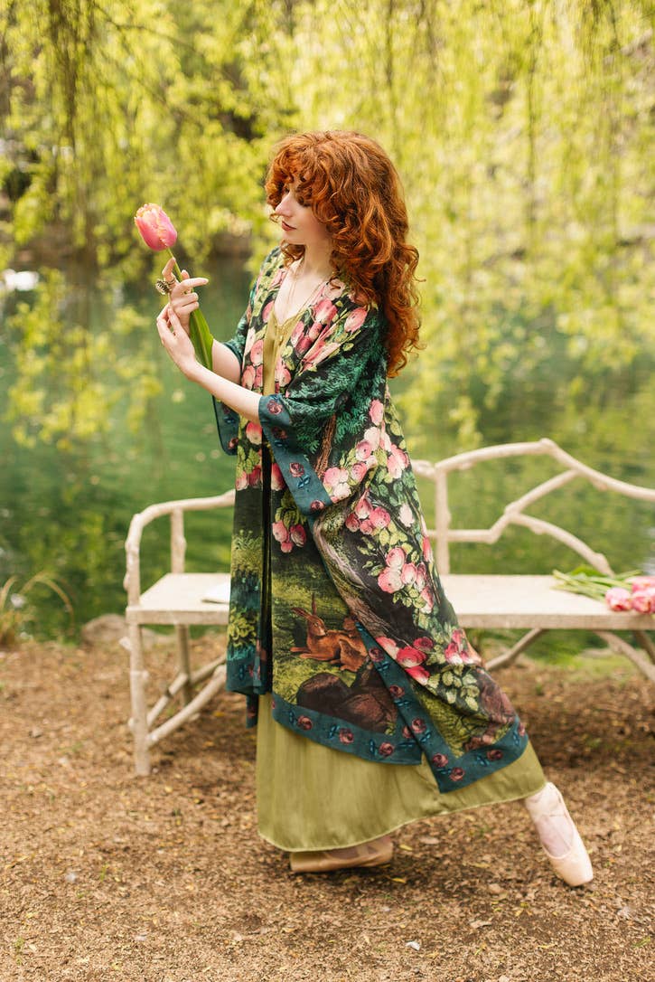 The Daydreamer Goddess Duster Kimono w/ Florals & Rabbits