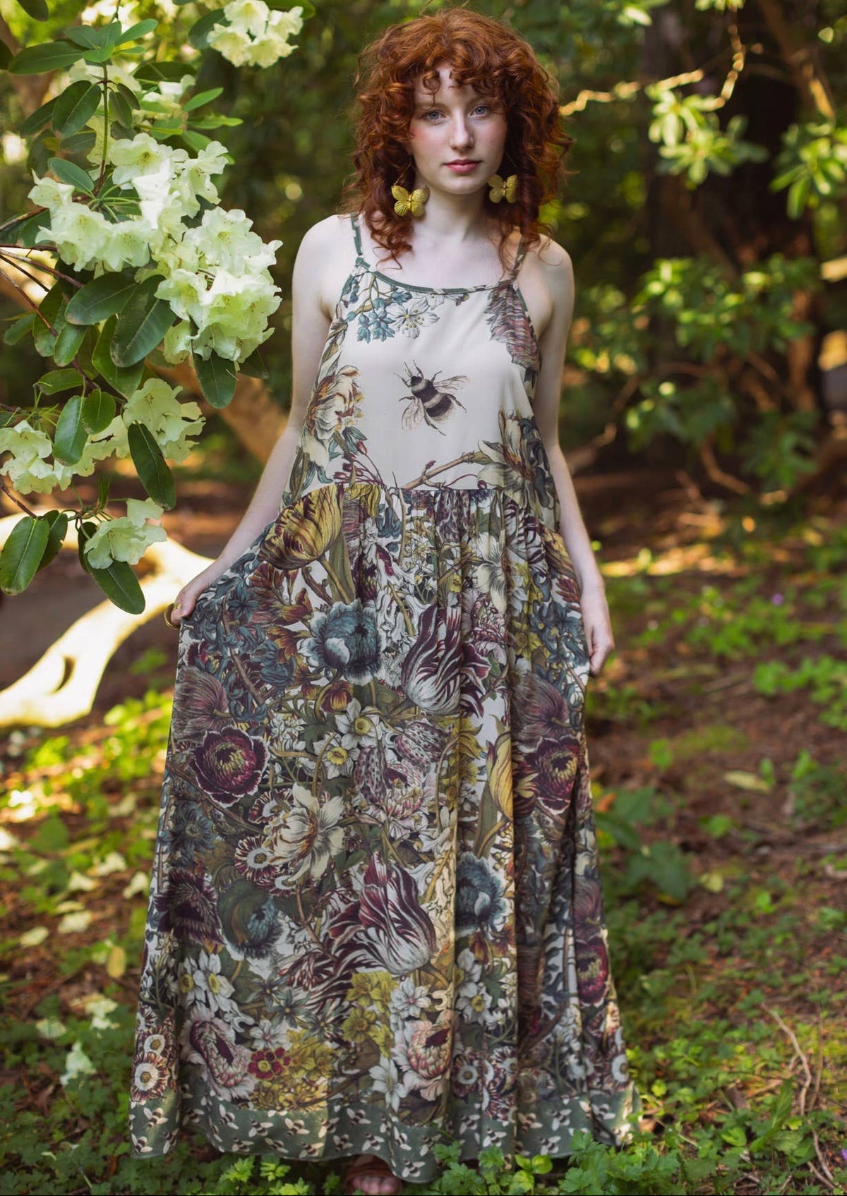 Love Grows Wild Bohéme Long Maxi Slip Dress w/ Bees Flora