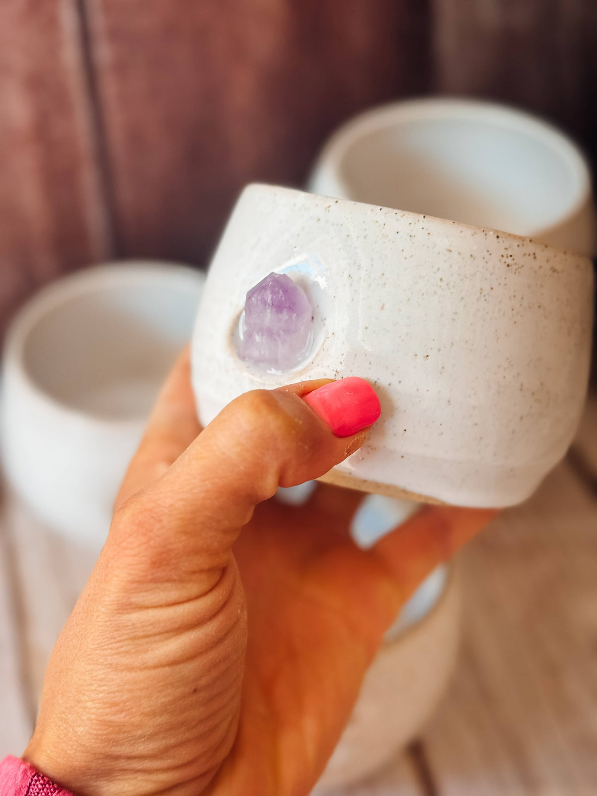 Handmade Ceramic hug Mug with Crystal Detail