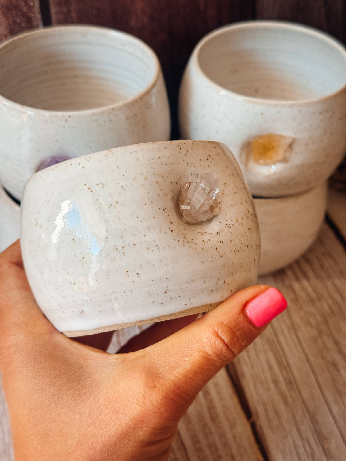 Handmade Ceramic hug Mug with Crystal Detail