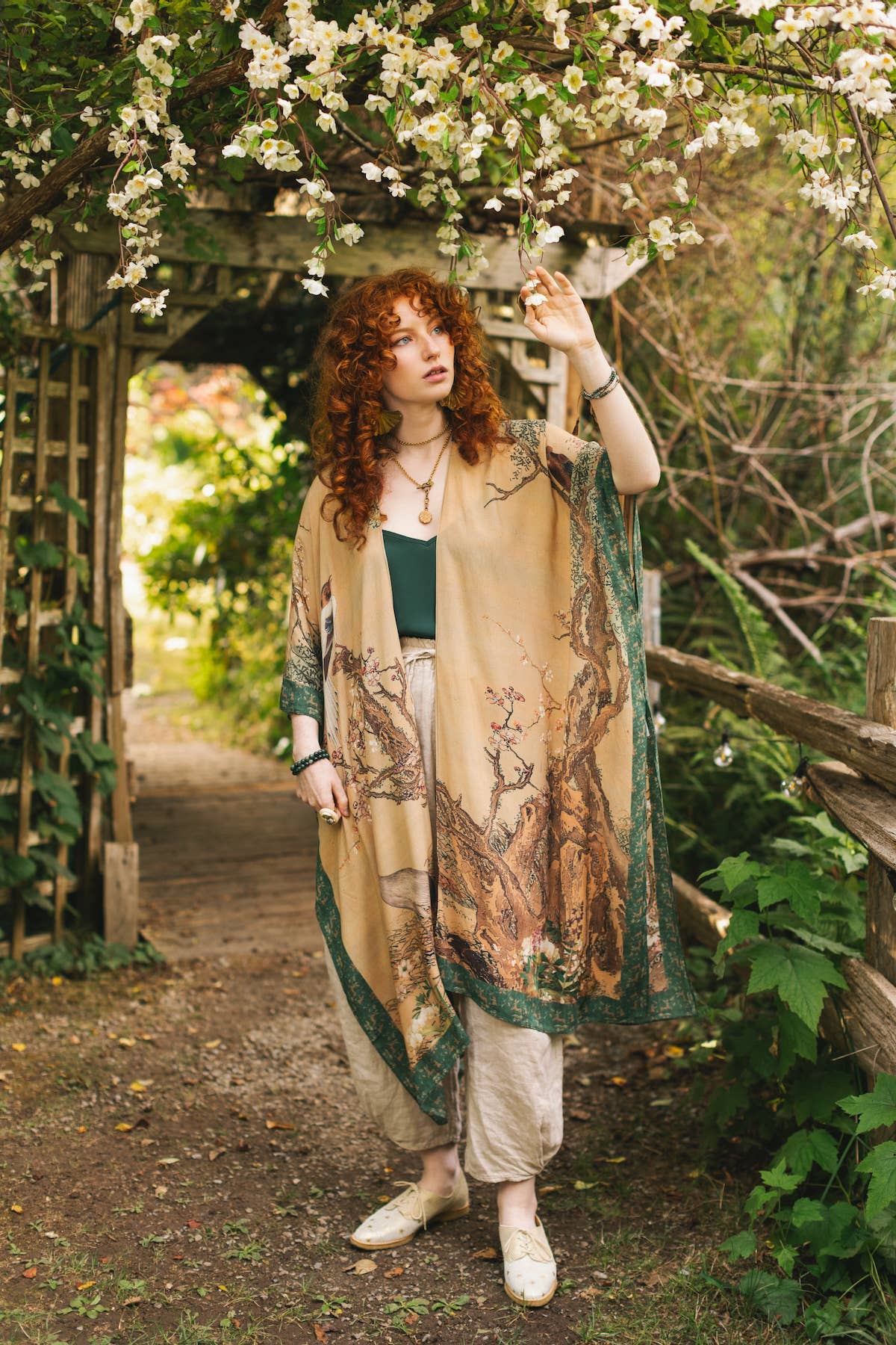 Fable Bohemian Goddess Starduster Kimono w/ Deer and Moon