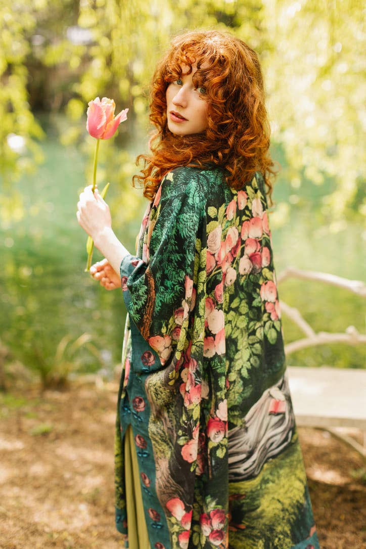 The Daydreamer Goddess Duster Kimono w/ Florals & Rabbits