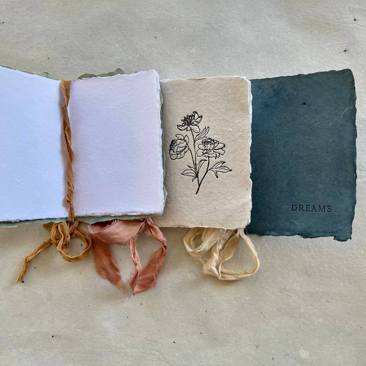 Peony Notebook w vanilla paper &watermelon silk ribbon