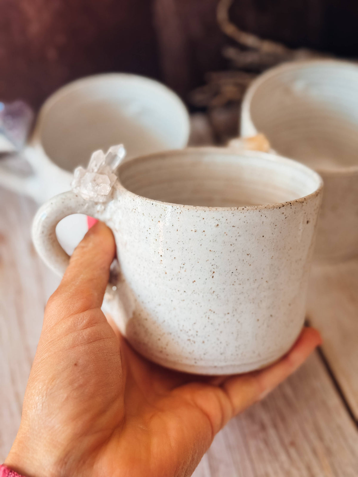 Handmade Ceramic Mug with Crystal Detail- with handle 