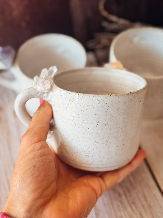 Handmade Ceramic Mug with Crystal Detail- with handle 