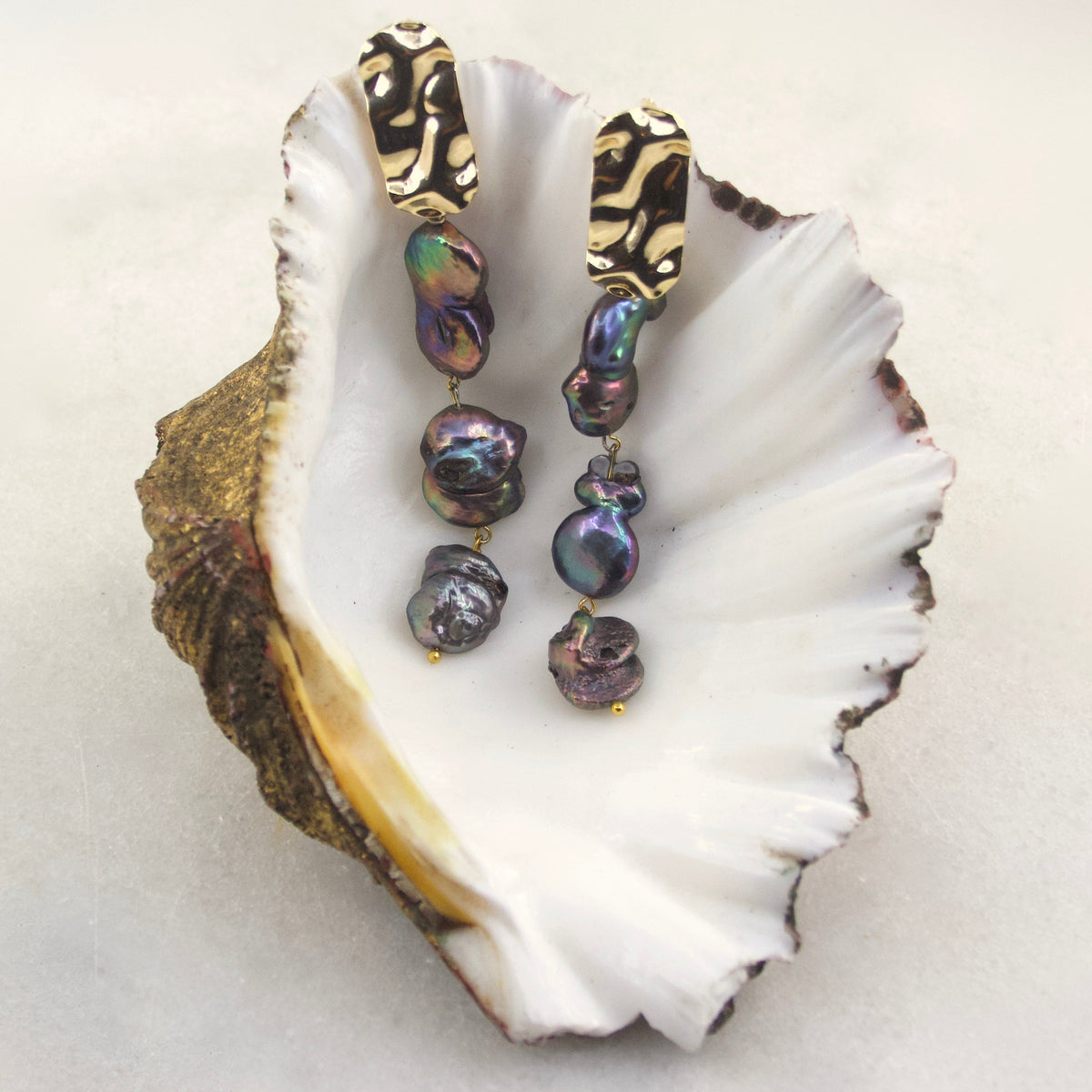 Empress of the Black Pearl Hammered Drop Earring