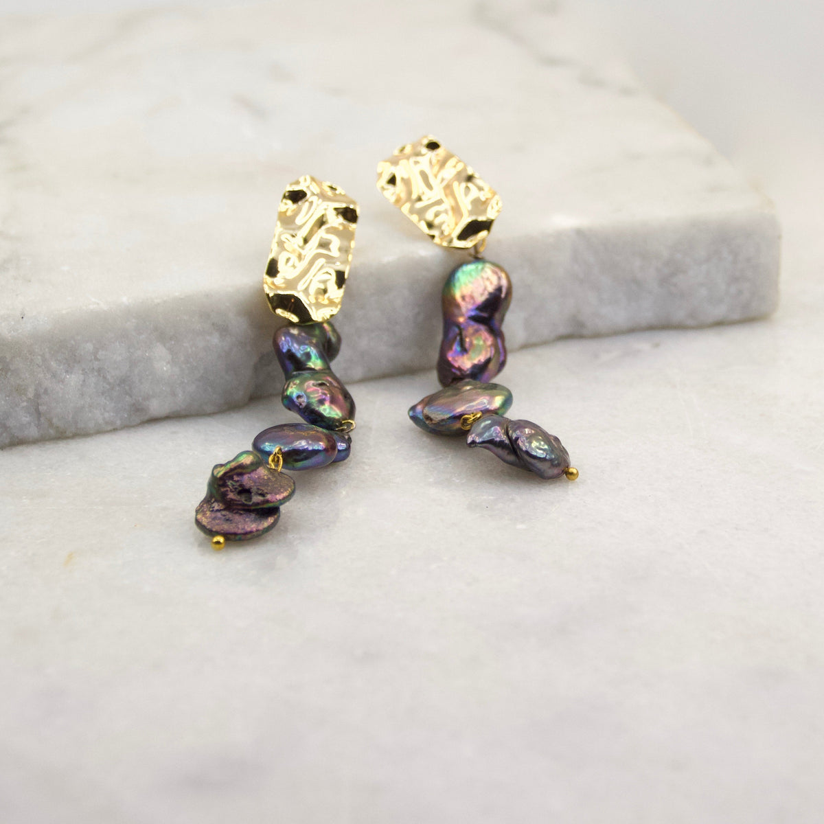 Empress of the Black Pearl Hammered Drop Earring