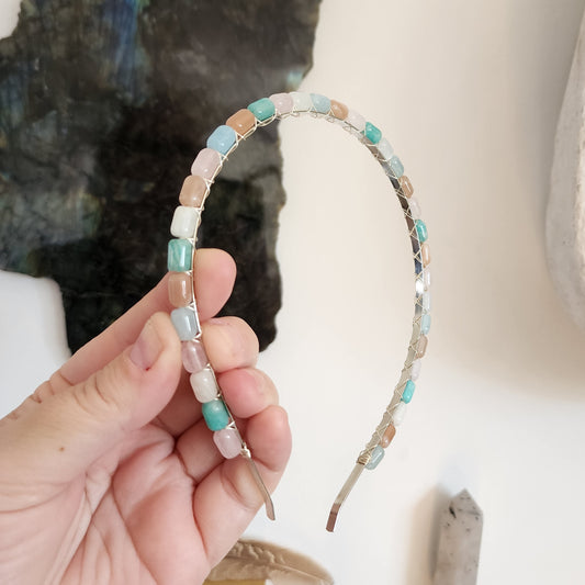 Moonstone, Peach Moonstone, Amazonite, Aquamarine and Rose Quartz Headband